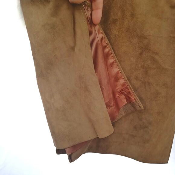 60s Handmade Suede & Fur Swing Coat | Caramel Latte MCM Vintage, Italian Dream - Picture 4 of 13